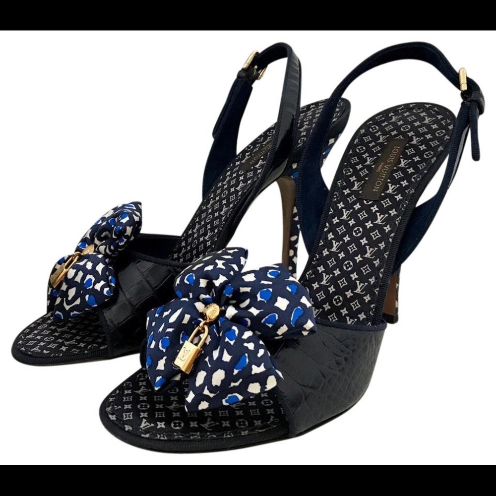 Sold Louis Vuitton Navy Monogram Satin Bow heels